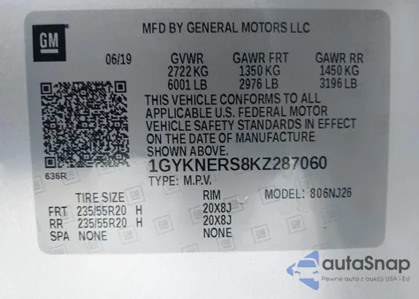 2019 Cadillac Xt5 Premium Luxury from USA, damaged, VIN 1GYKNERS8KZ287060